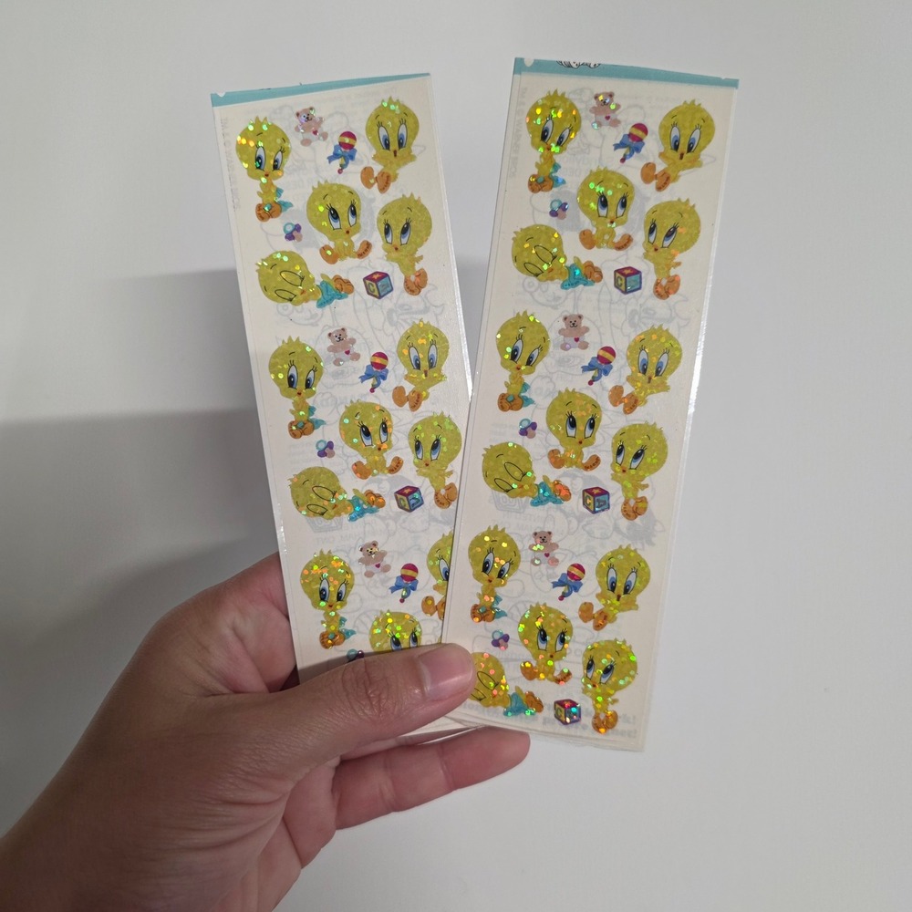 Vtg 1996 Sandylion prismatic Baby Tweety Bird Glitter Sticker Strips Looney Tune